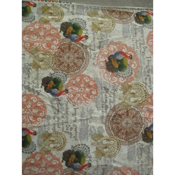 Turkey Table Thanksgiving Print Fabric Cotton Blend Printed 43 x 106 in CP50240 - Picture 1 of 12